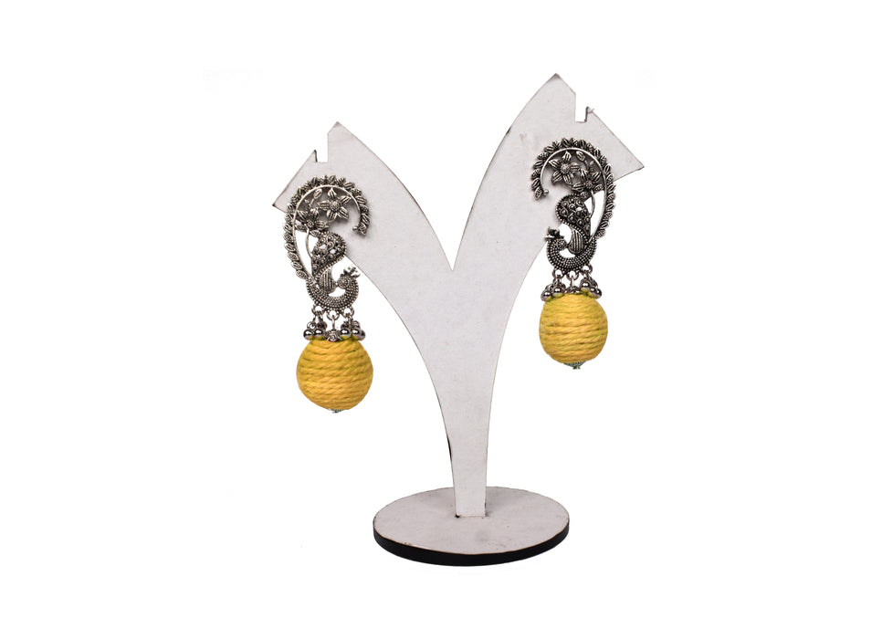 German Silver Oxidised Jute Ball Earrings for Women and Girls-UFH323