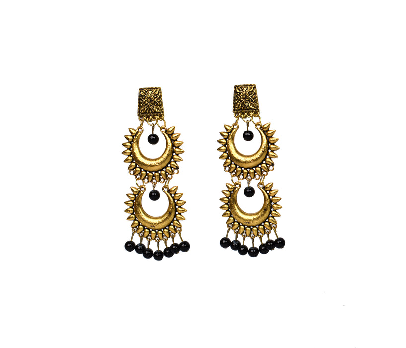 Golden Oxidised Earrings with Black Beads for Women and Girls-UFH326