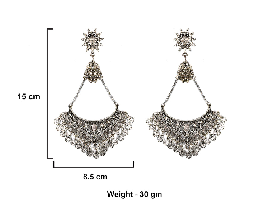 Ethnic German Silver Oxidised Earrings for Women and Girls-UFH328