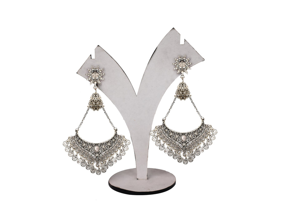 Ethnic German Silver Oxidised Earrings for Women and Girls-UFH328