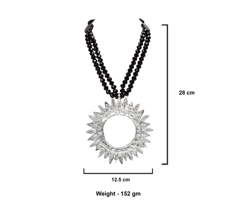 Black Crystal German Silver Oxidised Pendant Necklace for Women and Girls-UFH352