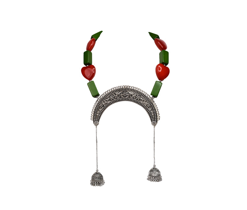 Silver Oxidised Necklace Fused with Chemical Beads for Women and Girls-UFH368