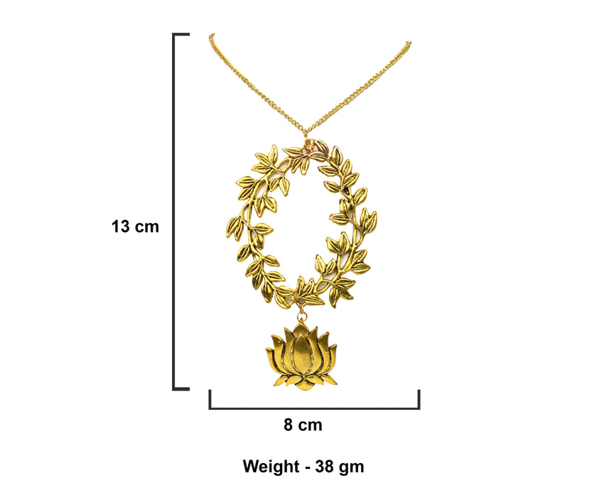 Golden Oxidised Choker Necklace with Lotus and Leaf Pendant for Women and Girls-UFH374