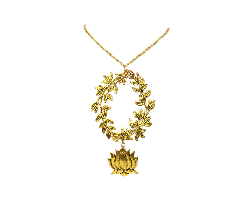 Golden Oxidised Choker Necklace with Lotus and Leaf Pendant for Women and Girls-UFH374