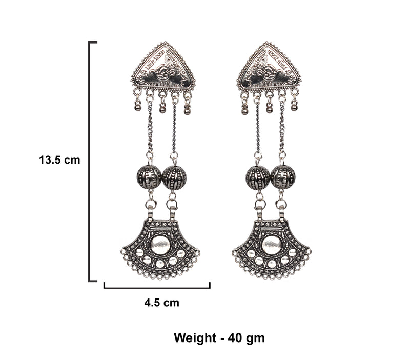 German Silver Oxidised Long Boho and Contemporary Designed Earrings for Women and Girls-UFH385