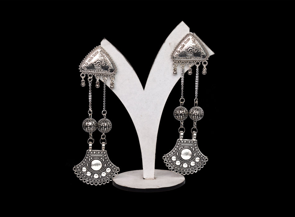 German Silver Oxidised Long Boho and Contemporary Designed Earrings for Women and Girls-UFH385