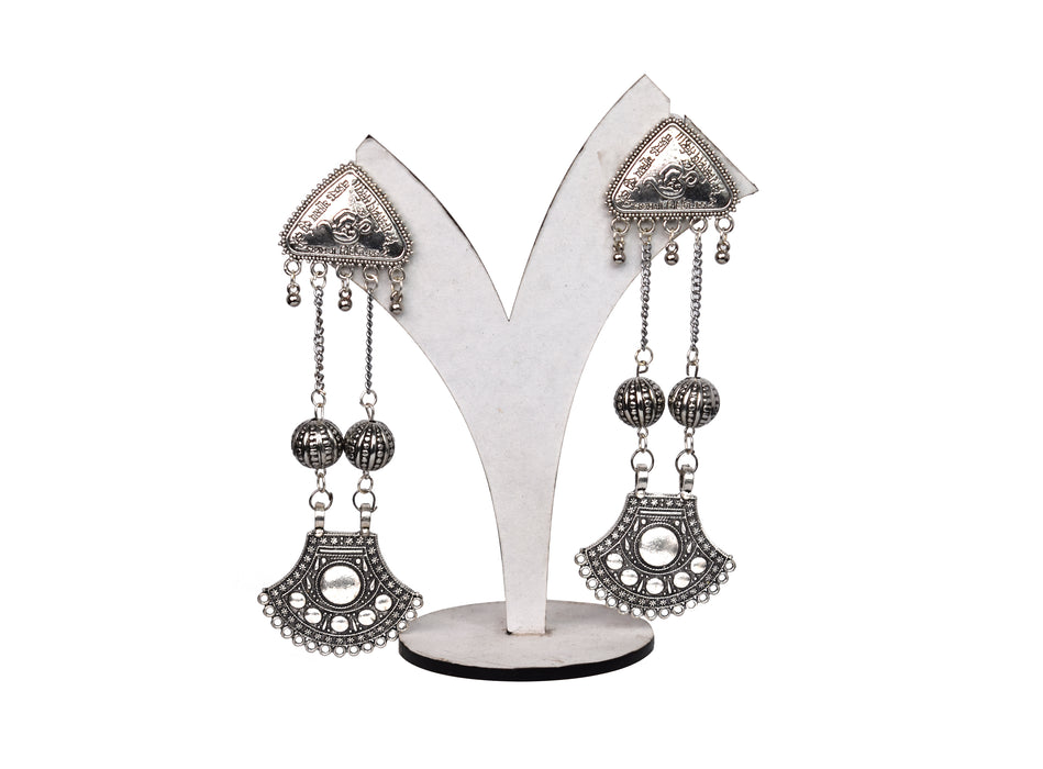 German Silver Oxidised Long Boho and Contemporary Designed Earrings for Women and Girls-UFH385