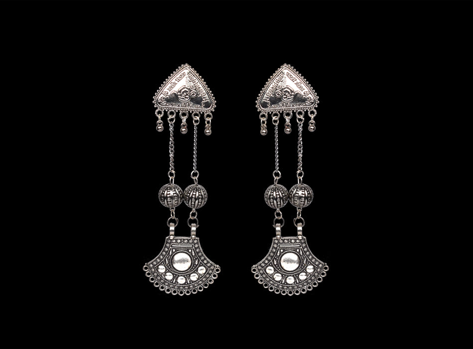 German Silver Oxidised Long Boho and Contemporary Designed Earrings for Women and Girls-UFH385