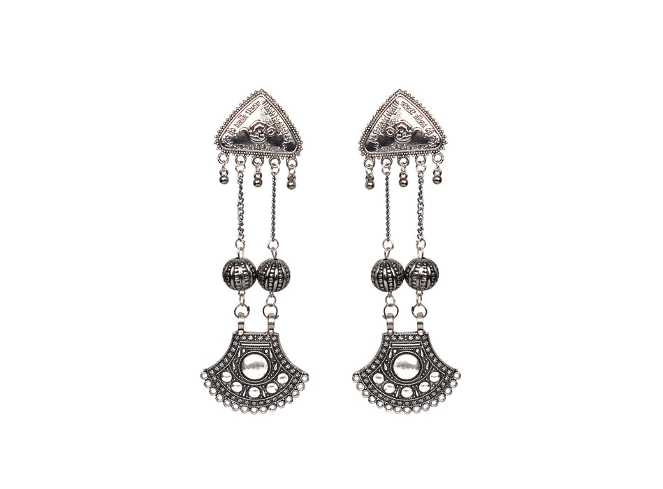 German Silver Oxidised Long Boho and Contemporary Designed Earrings for Women and Girls-UFH385