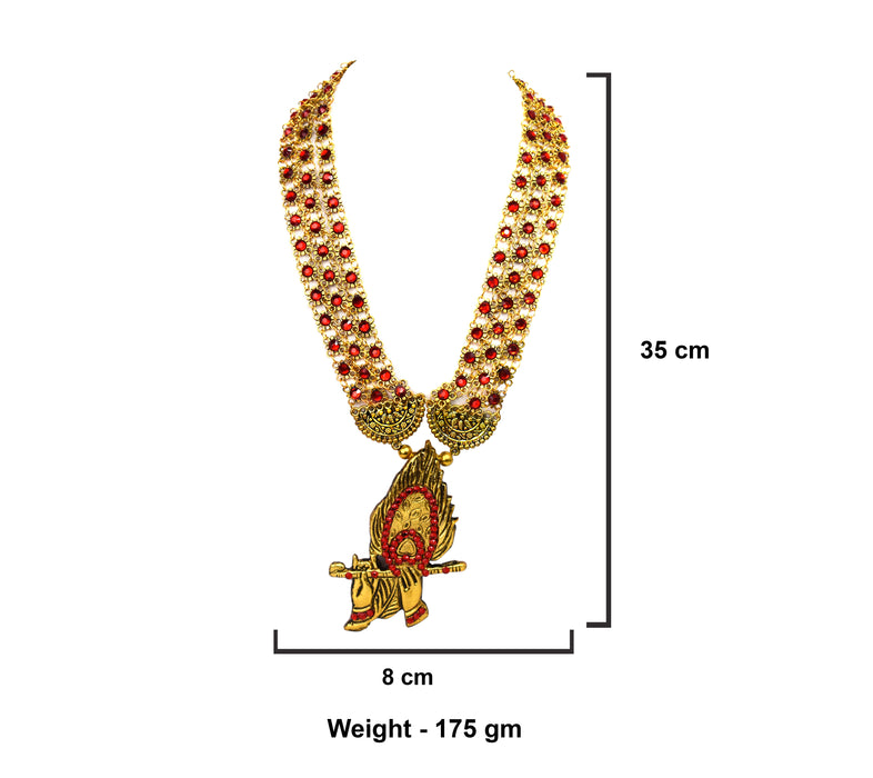 Golden Oxidised Krishna Mor Pankh Bansuri Pendant Design Necklace for Women and Girls-UFH387