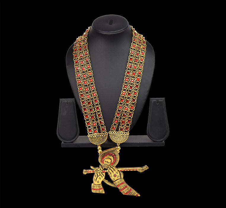 Golden Oxidised Krishna Mor Pankh Bansuri Pendant Design Necklace for Women and Girls-UFH387