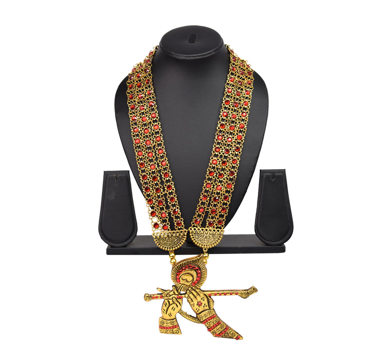 Golden Oxidised Krishna Mor Pankh Bansuri Pendant Design Necklace for Women and Girls-UFH387