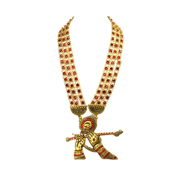 Golden Oxidised Krishna Mor Pankh Bansuri Pendant Design Necklace for Women and Girls-UFH387