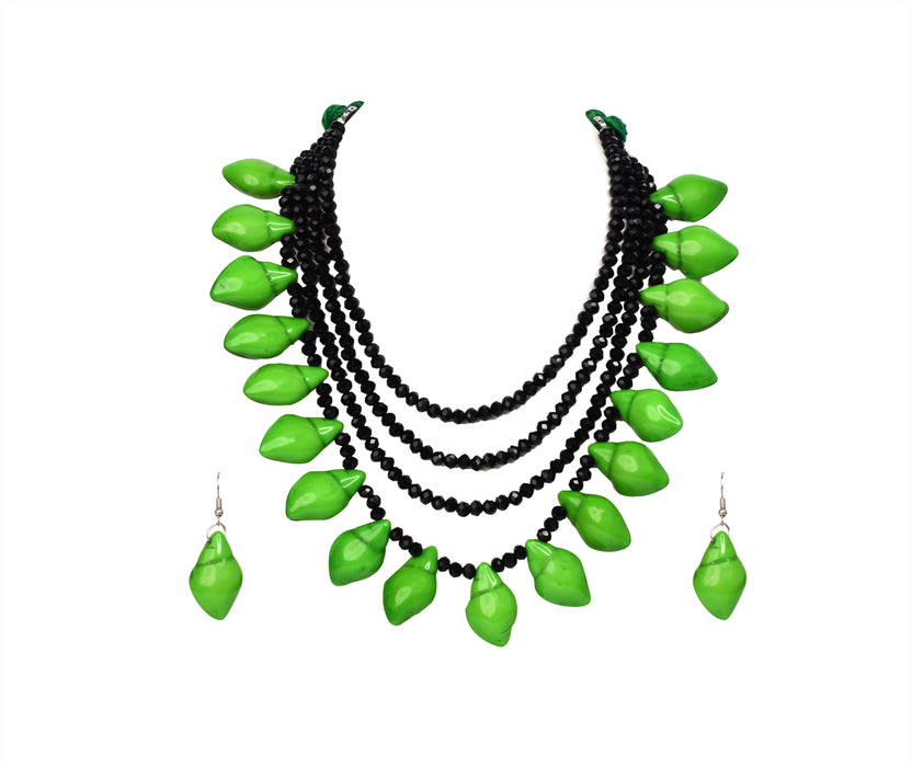 Handmade Boho Design Crystal Necklace Set Fused with Chemical Beads for Women and Girls-UFH388