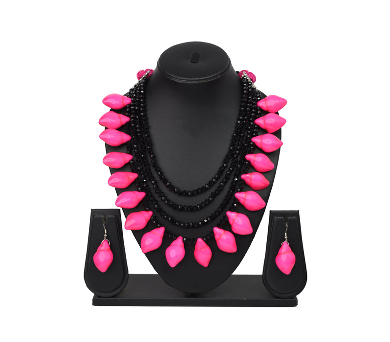 Handmade Boho Design Crystal Necklace Set Fused with Chemical Beads for Women and Girls-UFH388