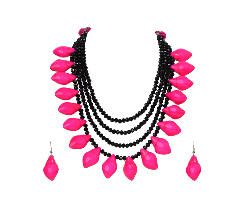 Handmade Boho Design Crystal Necklace Set Fused with Chemical Beads for Women and Girls-UFH388