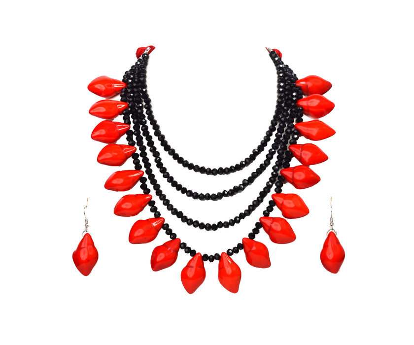 Handmade Boho Design Crystal Necklace Set Fused with Chemical Beads for Women and Girls-UFH388