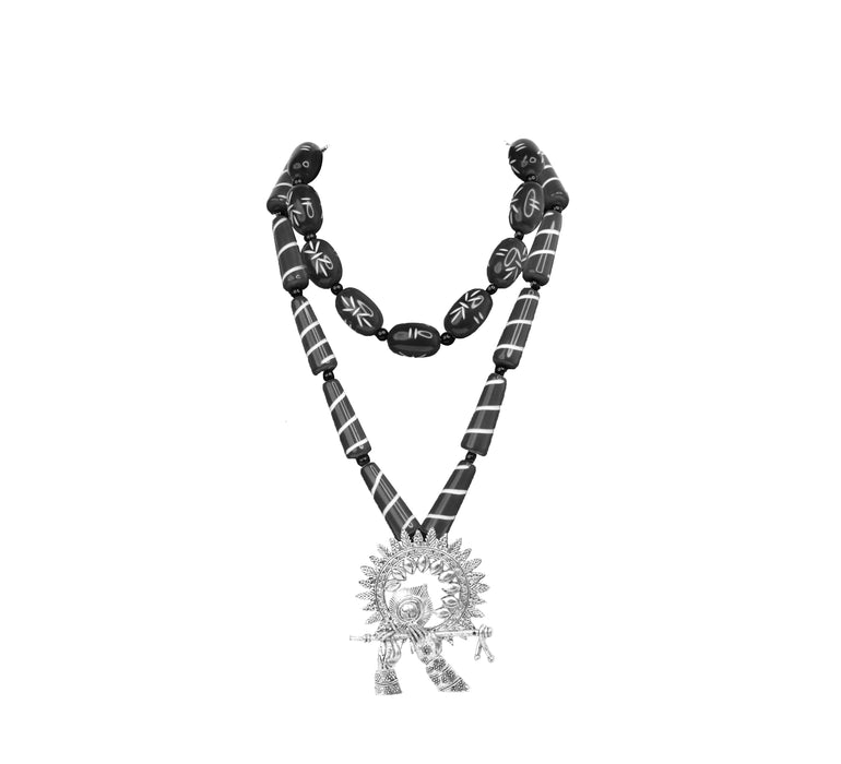 Silver Oxidised Krishna Mor Pankh Bansuri Pendant Design Necklace for Women and Girls-UFH389