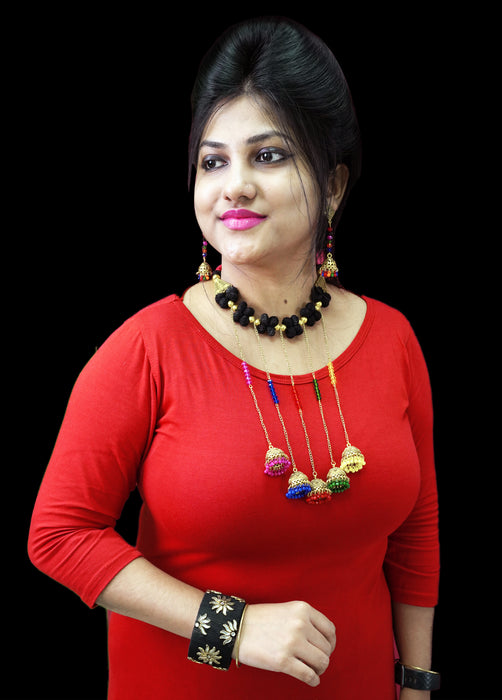 Golden Oxidized Choker Necklace with Matching Jhumka Earrings for Women and Girls-UFH38