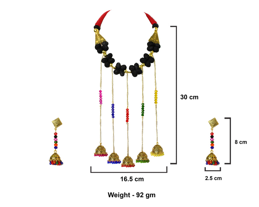 Golden Oxidized Choker Necklace with Matching Jhumka Earrings for Women and Girls-UFH38