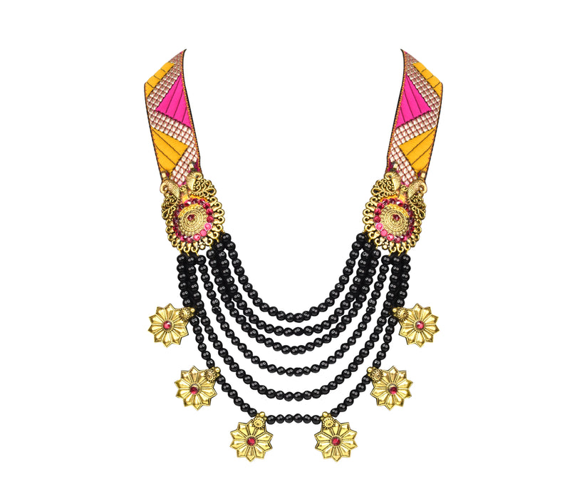 Stylish Golden Oxidised Fabric Necklace for Women and Girls-UFH397