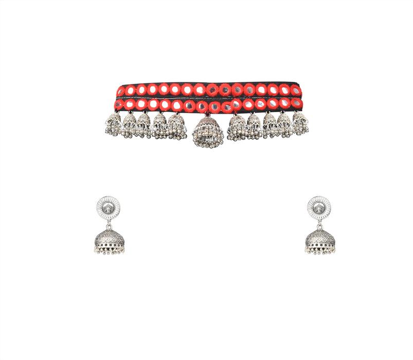 Ethnic Bohemian Statement Jhumka Choker Necklace Set for Girls and Women-UFH407