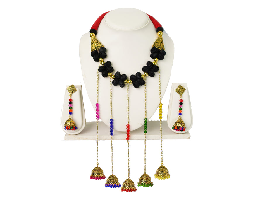 Golden Oxidized Choker Necklace with Matching Jhumka Earrings for Women and Girls-UFH38