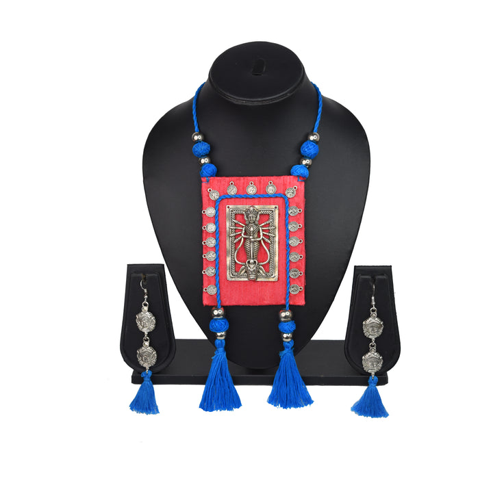 Devotional Handmade Silver Oxidized Maa Durga Pendant Necklace Set for Girls and Women-UFH411