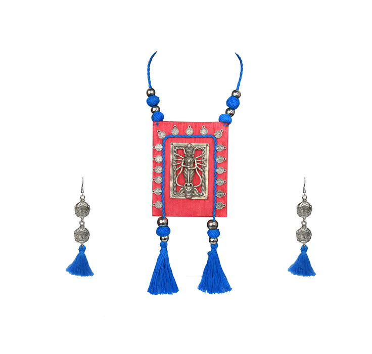 Devotional Handmade Silver Oxidized Maa Durga Pendant Necklace Set for Girls and Women-UFH411