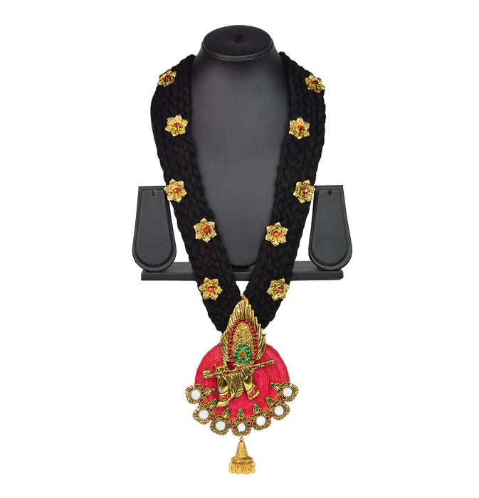 RB India Jewellery Manufacturer Adorable Golden Oxidised Mor Pankh Bansuri Pendant Necklace with Jute, Fabric and Mirror Work for Women and Girls-RB416