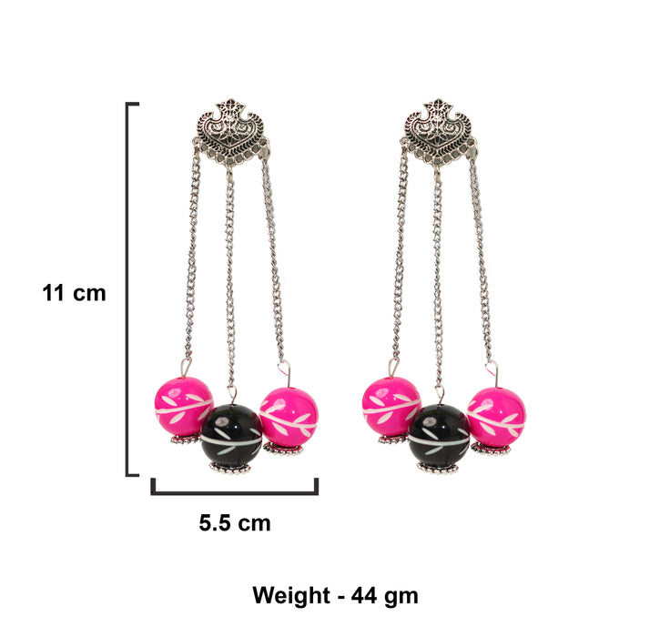 Handmade German Silver Oxidized Long Chain Chemical Beads Earring For Women and Girls-UFH83