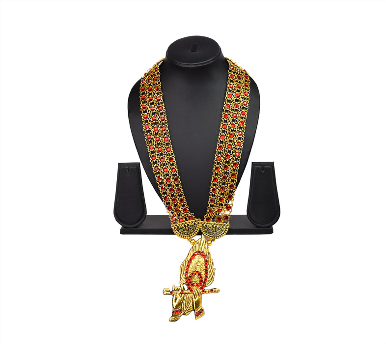 Golden Oxidised Krishna Mor Pankh Bansuri Pendant Design Necklace for Women and Girls-UFH387