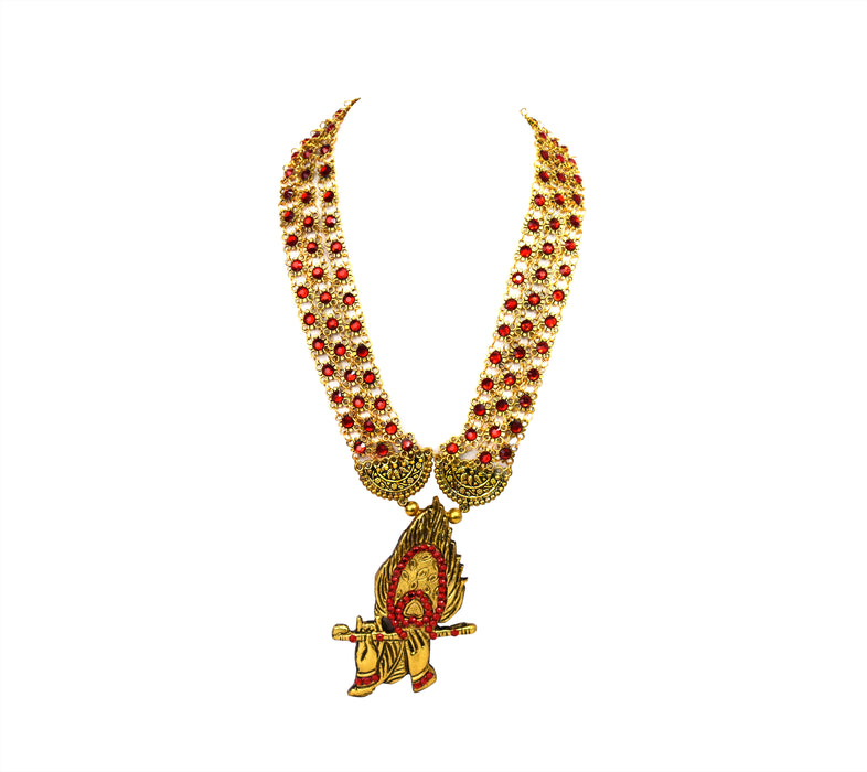 Golden Oxidised Krishna Mor Pankh Bansuri Pendant Design Necklace for Women and Girls-UFH387