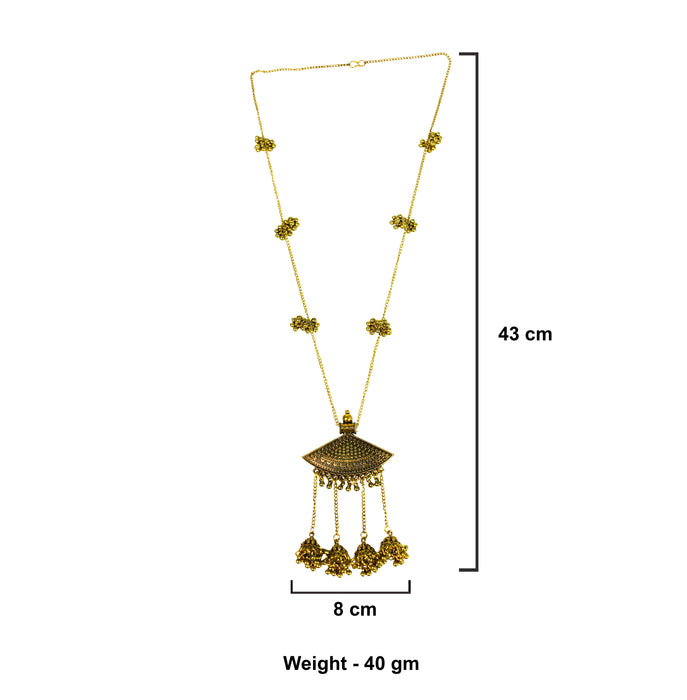 Golden Oxidized Long Chain Pendant Necklace for Women and Girls-UFH193