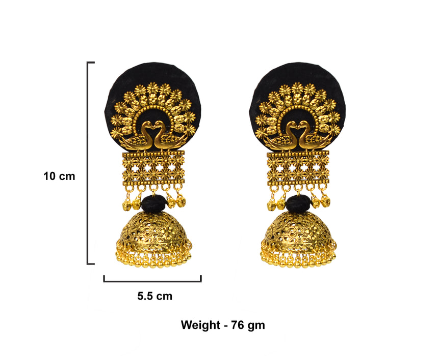 Golden Oxidised Lightweight Big Jhumka Earrings for Women and Girls-UFH303