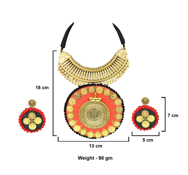 Golden Oxidised Handmade Choker Necklace with Matching Earrings for Women and Girls-UFH305