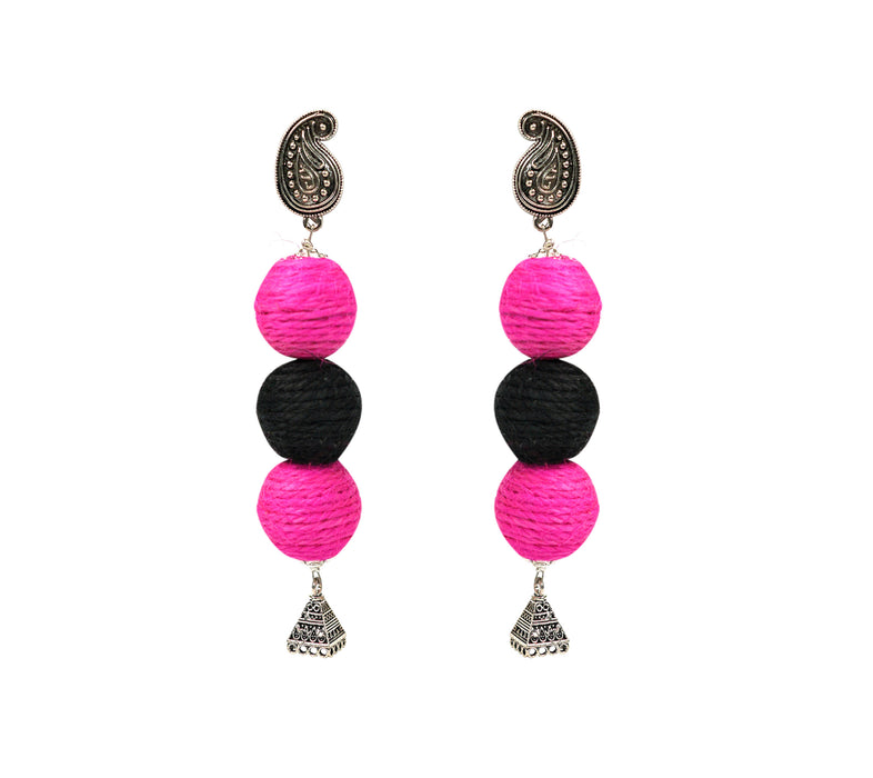 Handcrafted Silver Oxidized Jute Ball Earrings for Women and Girls-UFH79