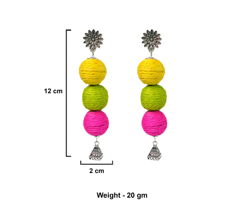 Handcrafted Silver Oxidized Jute Ball Earrings for Women and Girls-UFH79