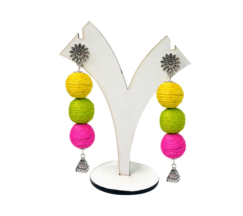 Handcrafted Silver Oxidized Jute Ball Earrings for Women and Girls-UFH79