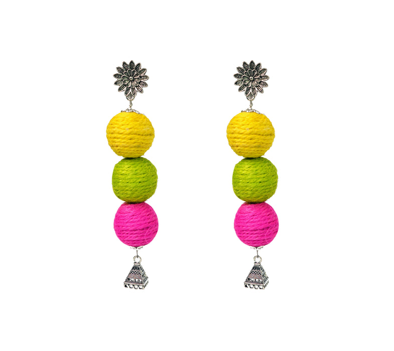 Handcrafted Silver Oxidized Jute Ball Earrings for Women and Girls-UFH79