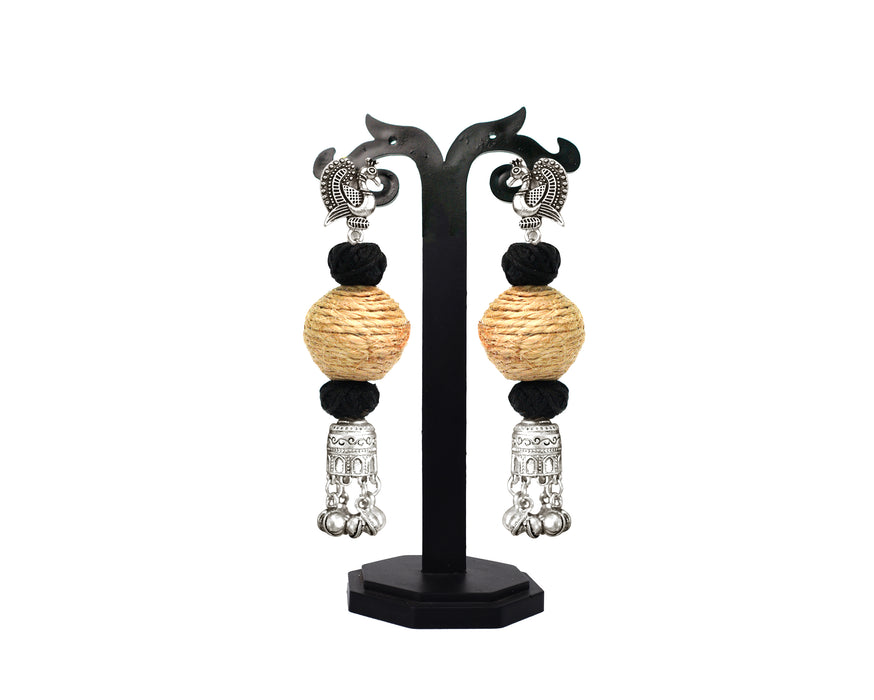 Handcrafted German Silver Oxidized Jute Ball Jhumka Earrings For Women and Girls-UFH82